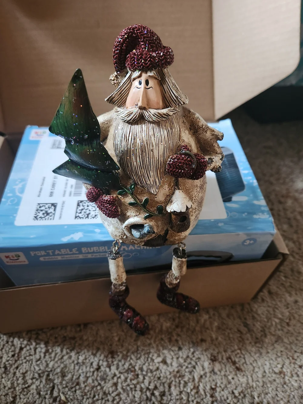Holiday Santa Figurine with Tree – Red and Green Decorative Ornament